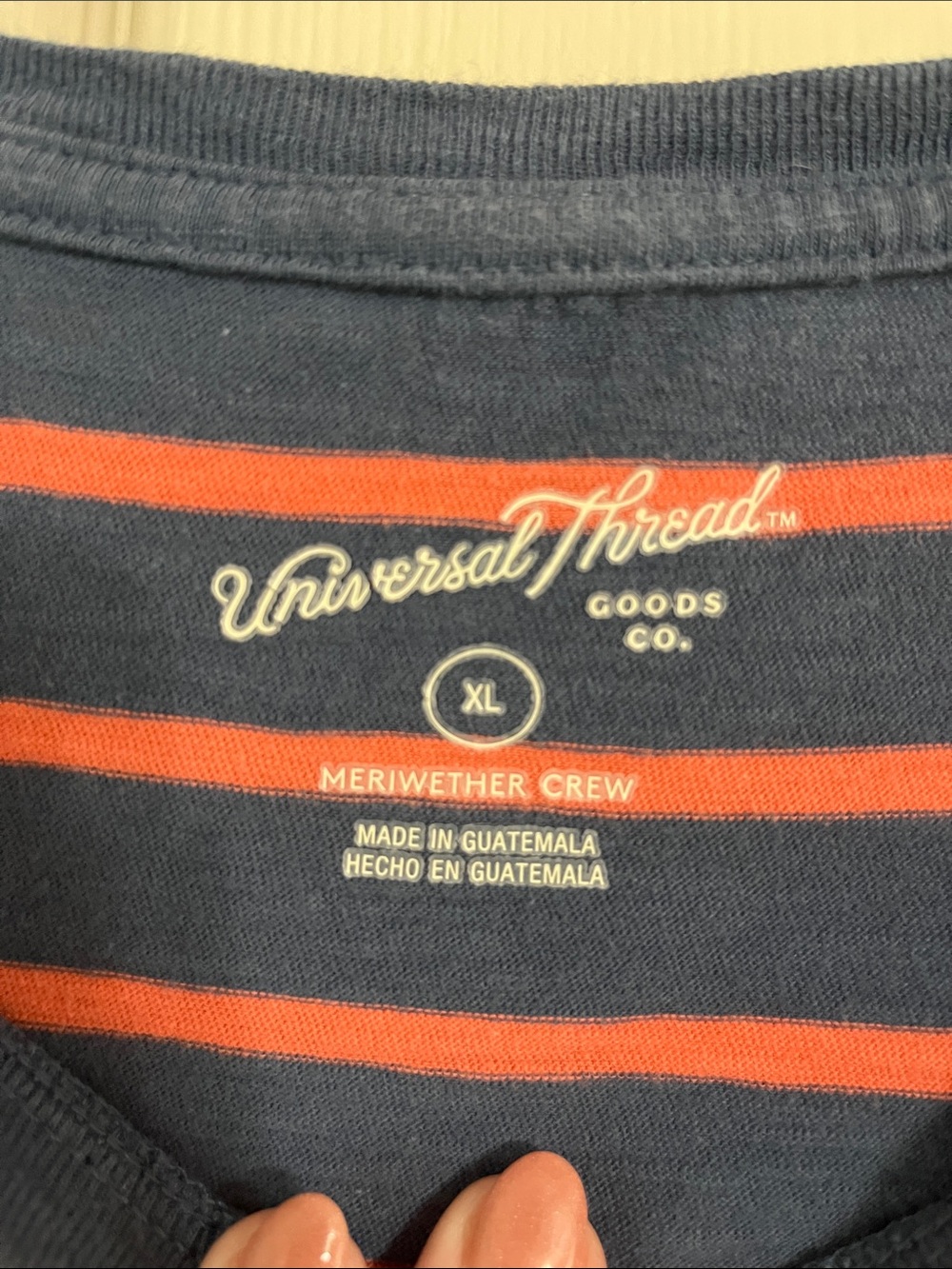 Universal Thread Navy and Coral Striped Crew Tee - Picture 2 of 2